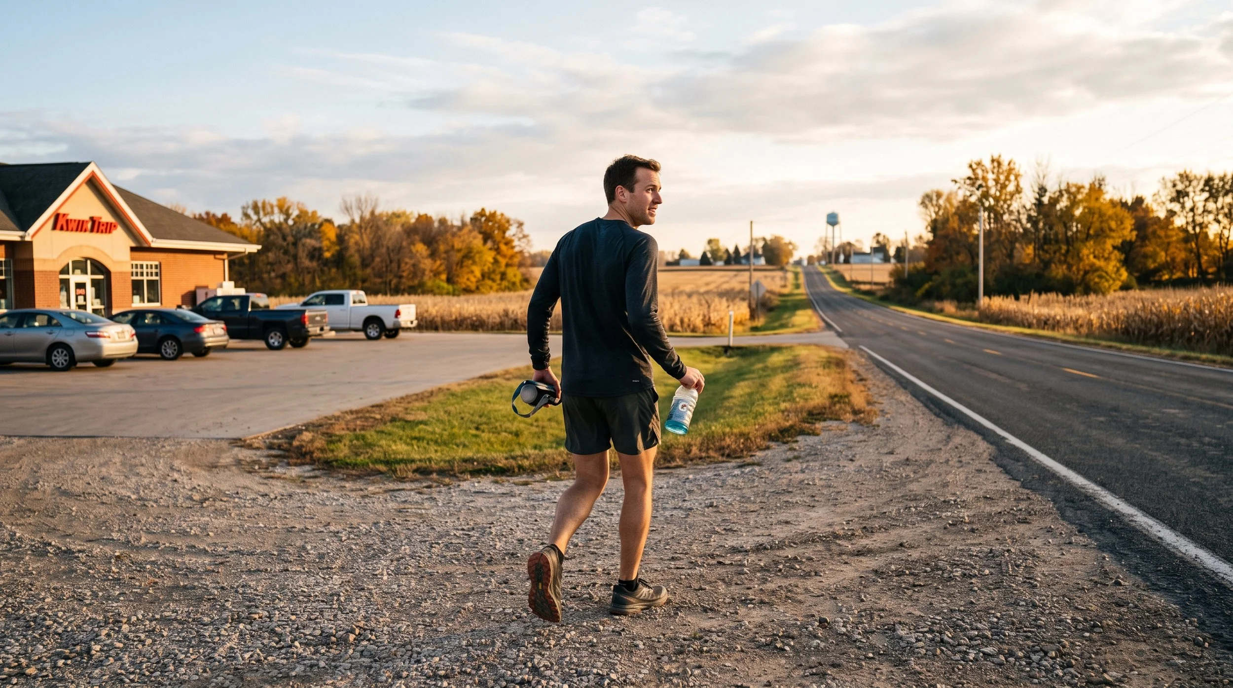 Male runner leaving a Kwik Trip