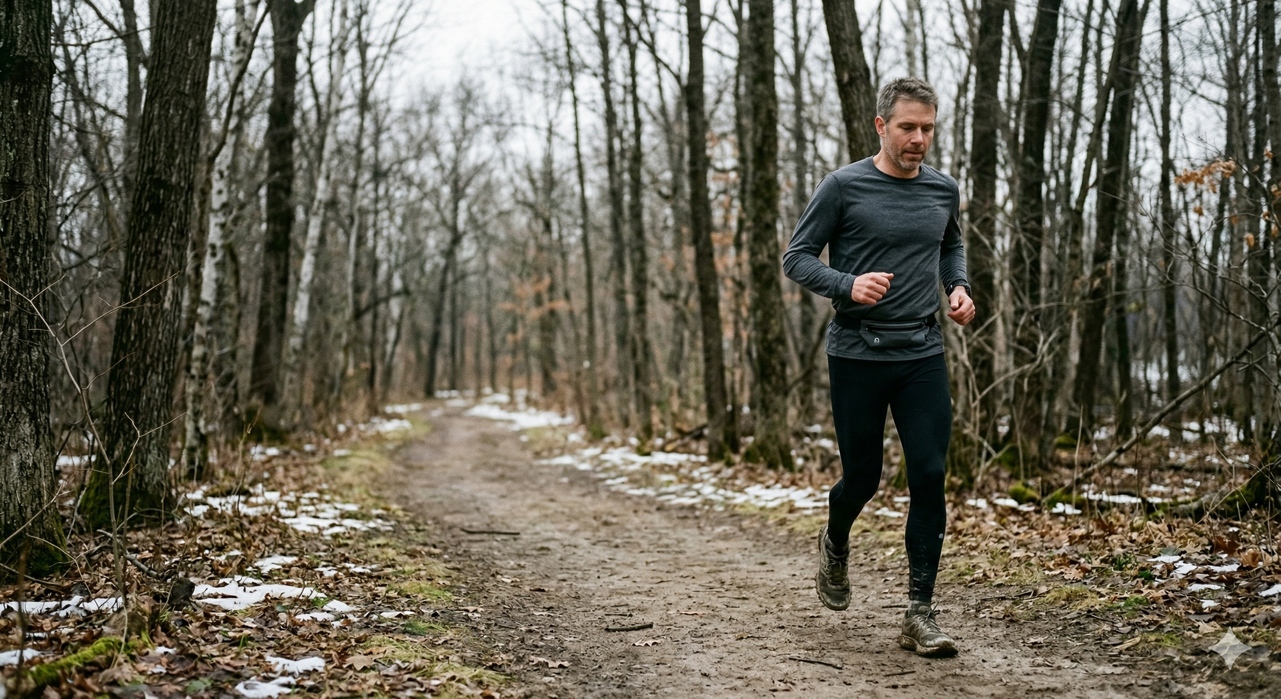 Lone male out training on spring trail