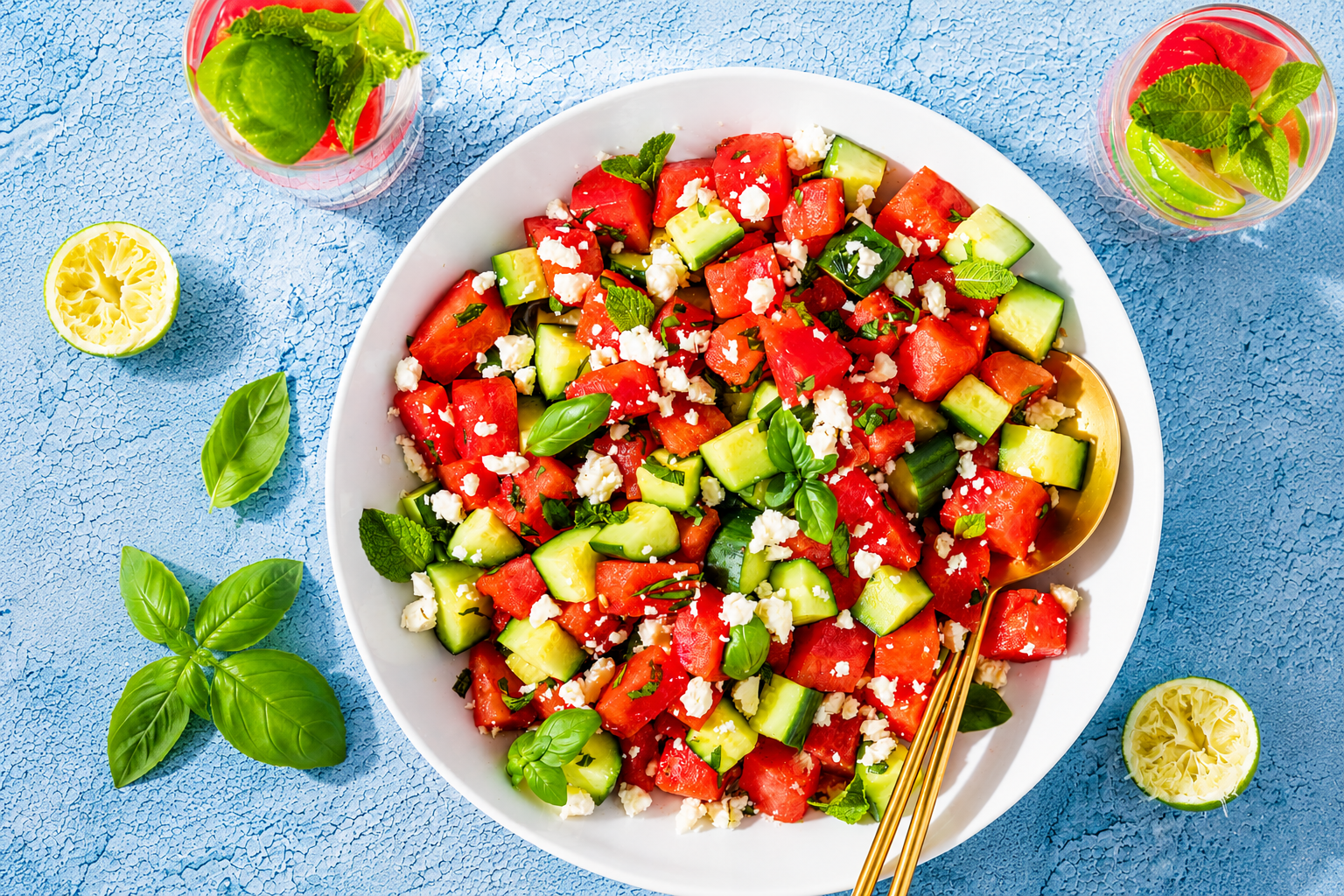 Watermelon Salad with Feta, Cucumber, and Mint