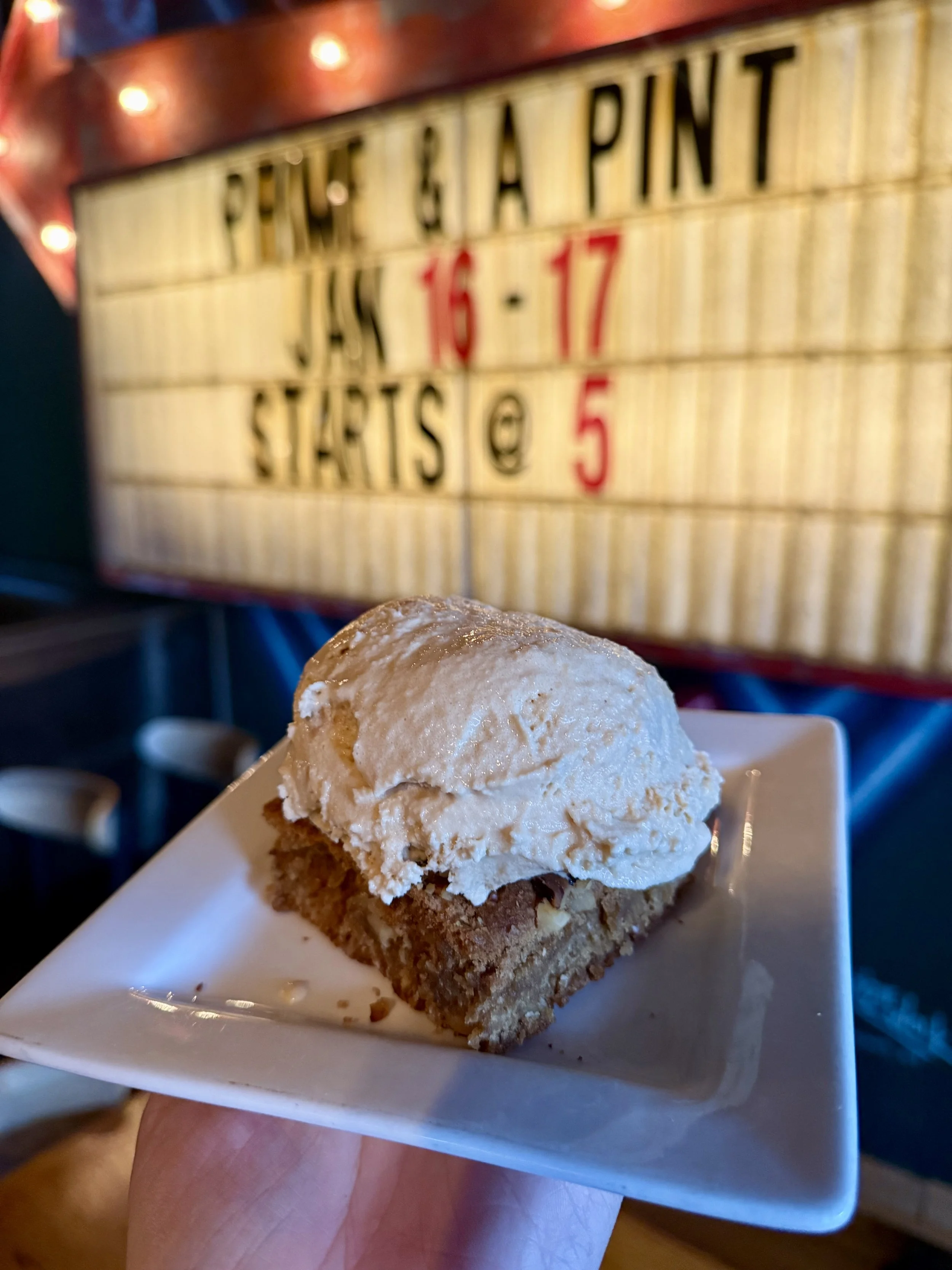 Walnut Maple Blondie with salted caramel ice cream 