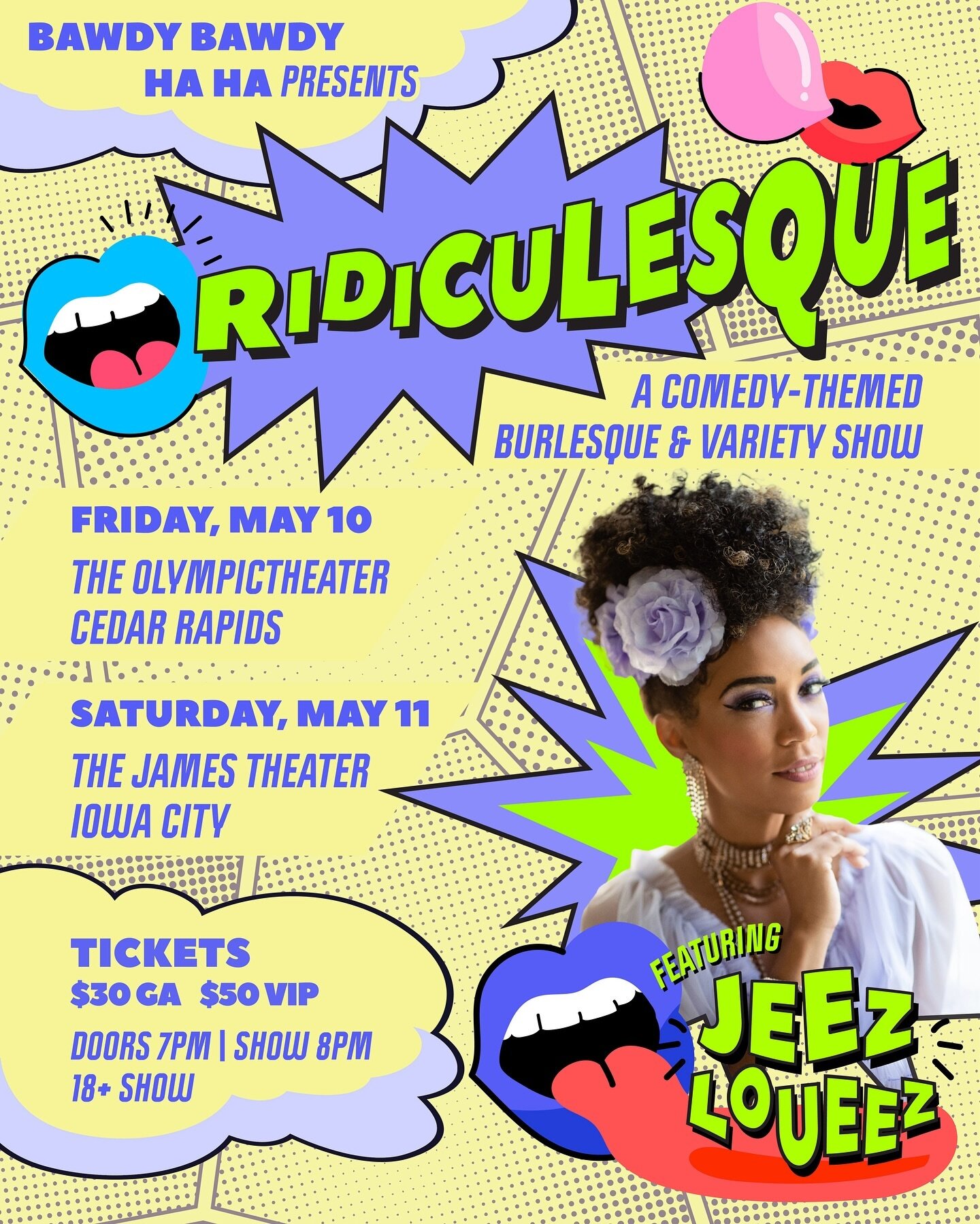 Tickets are LIVE for Ridiculesque on May 10 &amp; 11, featuring international burlesque star &amp; undisputed funniest person alive @itsjeezloueez all the way from New Orleans!! 🤩🤯😱😍🫠 Y&rsquo;all do NOT want to miss your chance to see this comed