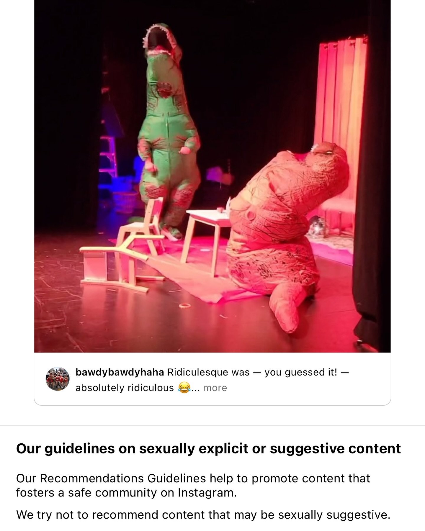 RIP to that beautiful reel of Ridiculesque performers we had to take down, but enjoy the absurdity of this mashup 😂 As @moxiehartburlesque said, &ldquo;Wow. Bawdy finally did it! And it only took two replicas of dinosaurs pouring tea made out of the