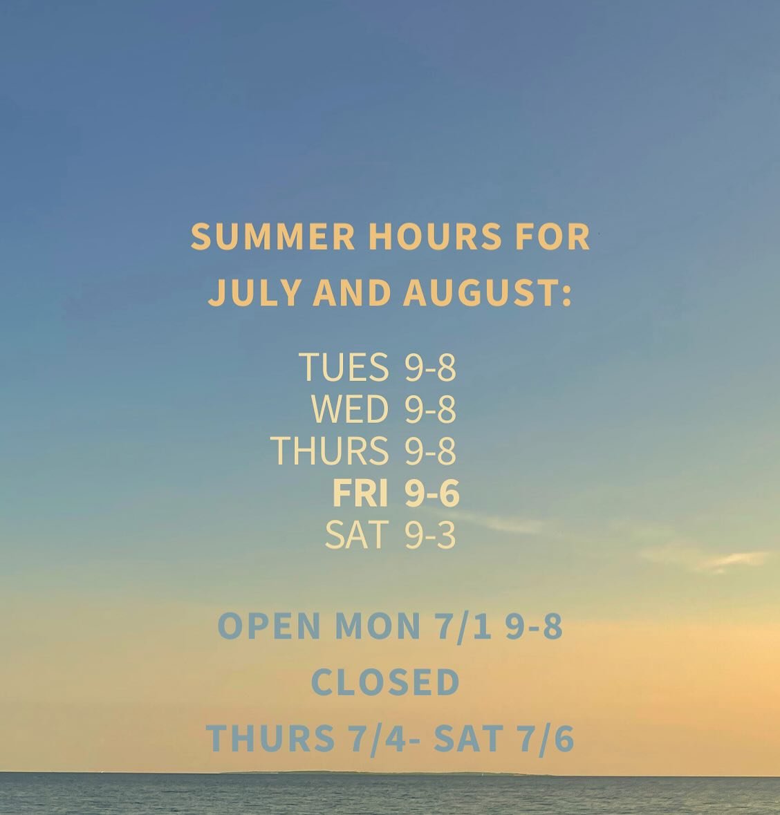 Summer schedule update!🌞🤍