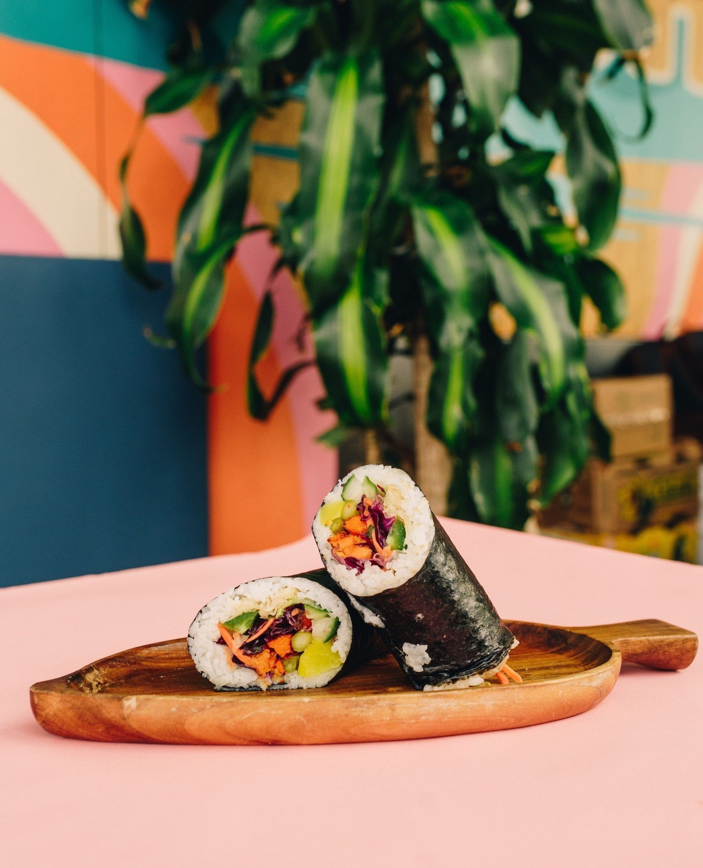 The Green Fat Roll: a sushi burrito with sweet potato, sushi rice, daikon, ginger, avocado, cucumber, jalape&ntilde;o, cabbage slaw, and cilantro, with chili peanut sauce 🌯⁠
⁠
One of our favorite vegetarian options 😍⁠
⁠