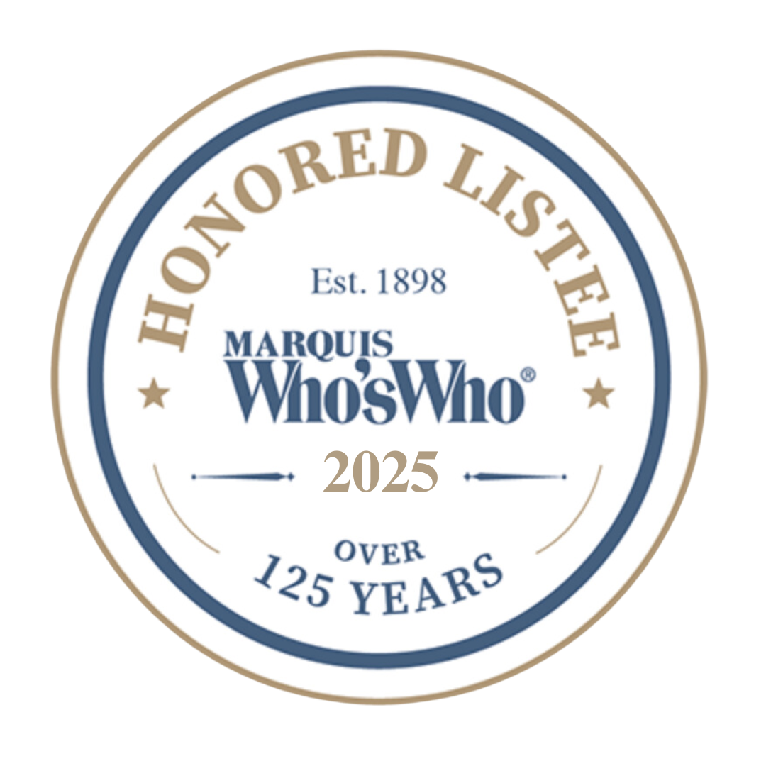 A circular badge celebrating over 125 years of Marquis Who's Who, established in 1898, with the year 2025 prominently displayed.