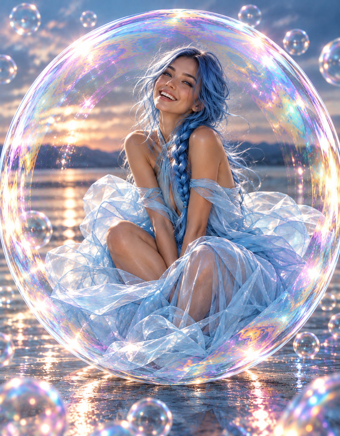 Joyful Woman in an Iridescent Bubble.png