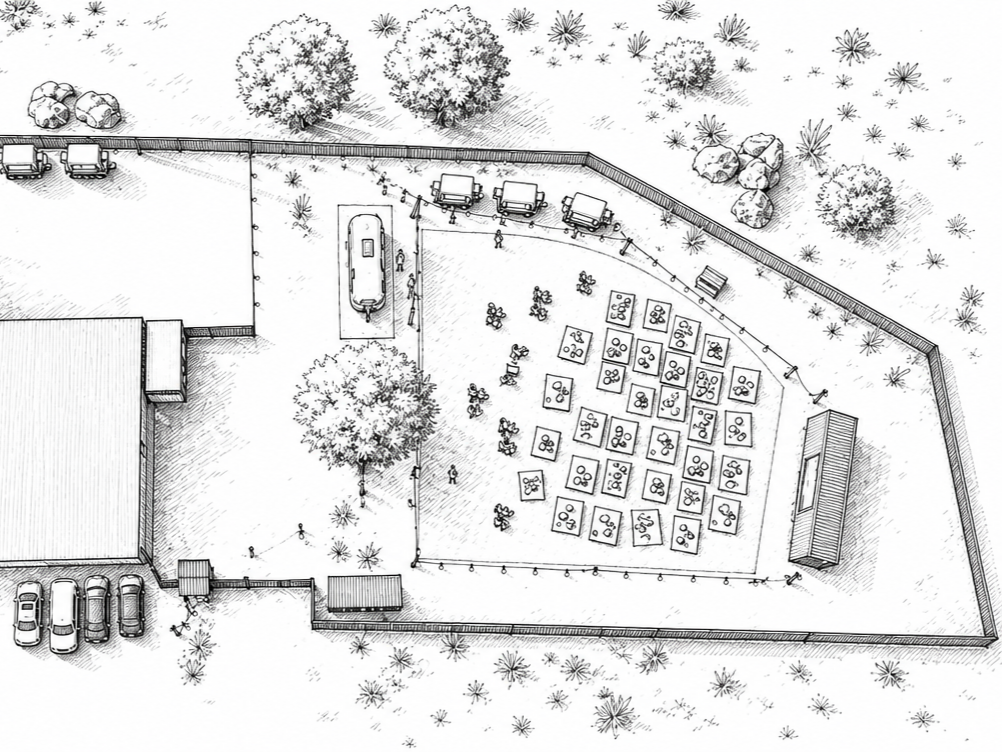MOVIE NIGHTS at THE ANNEX | Landers, CA | Illustrated Site Plan | Community Event Series Concept