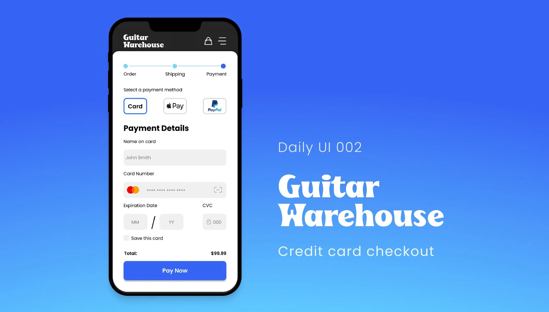 Credit card checkout page UI design.