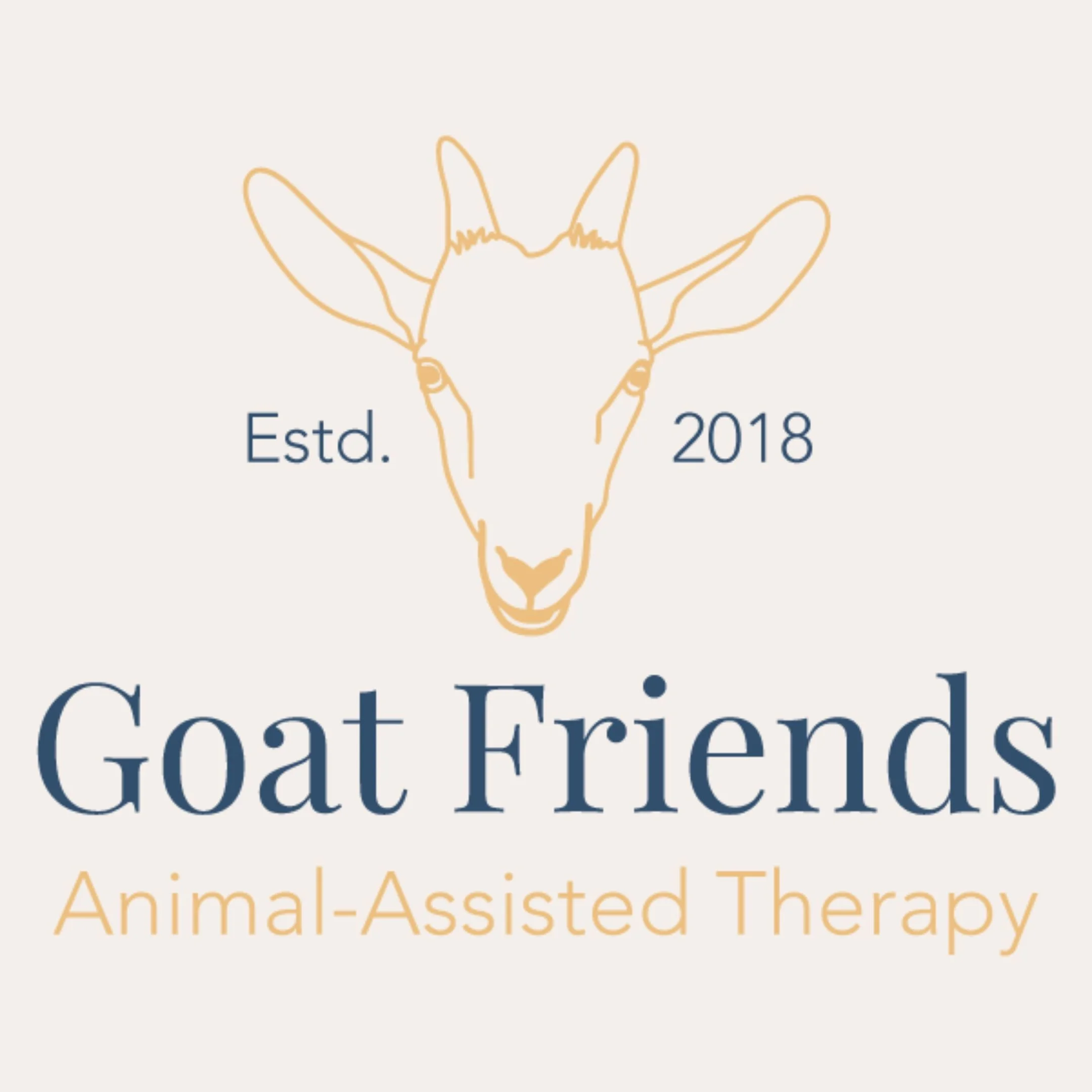 Yellow and navy blue Goat Friend logo