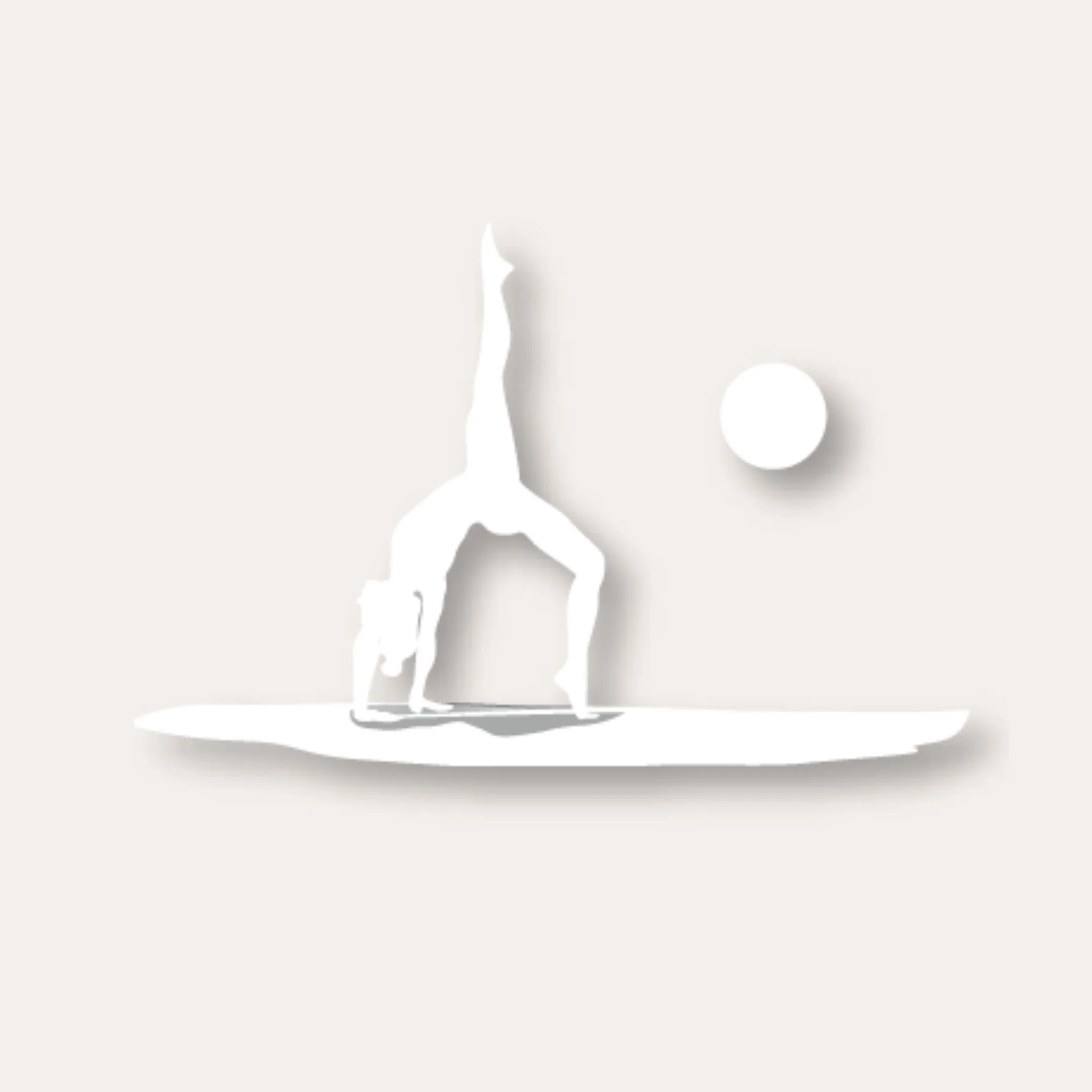 Paddle boarder is depicted in same yoga pose in all white