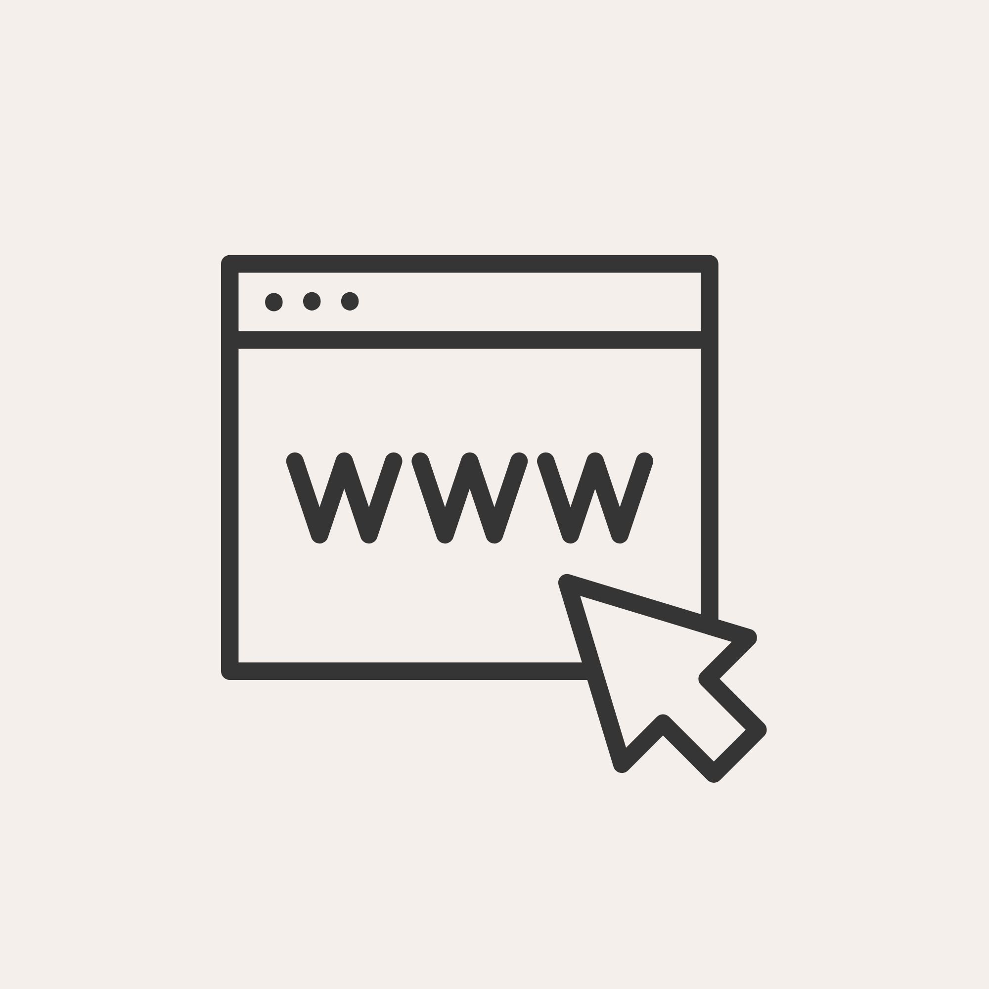 The image depicts a basic line drawing of a web browser window with a cursor pointing at the address bar displaying 'WWW', indicating internet or website browsing.
