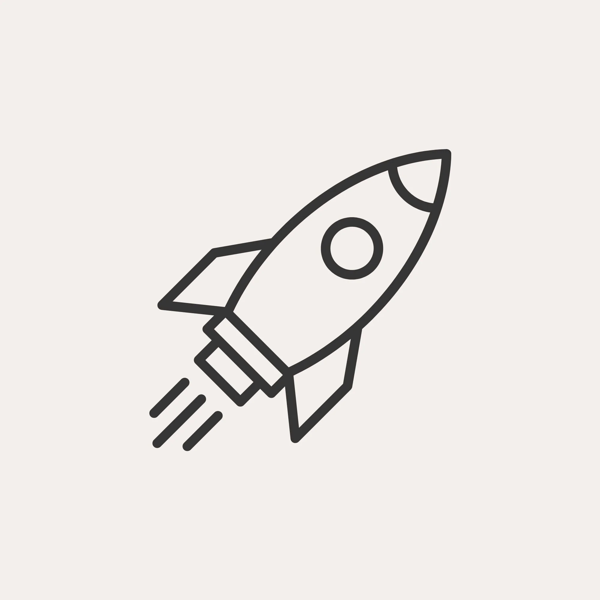Line drawing of a rocket in a minimalist style.