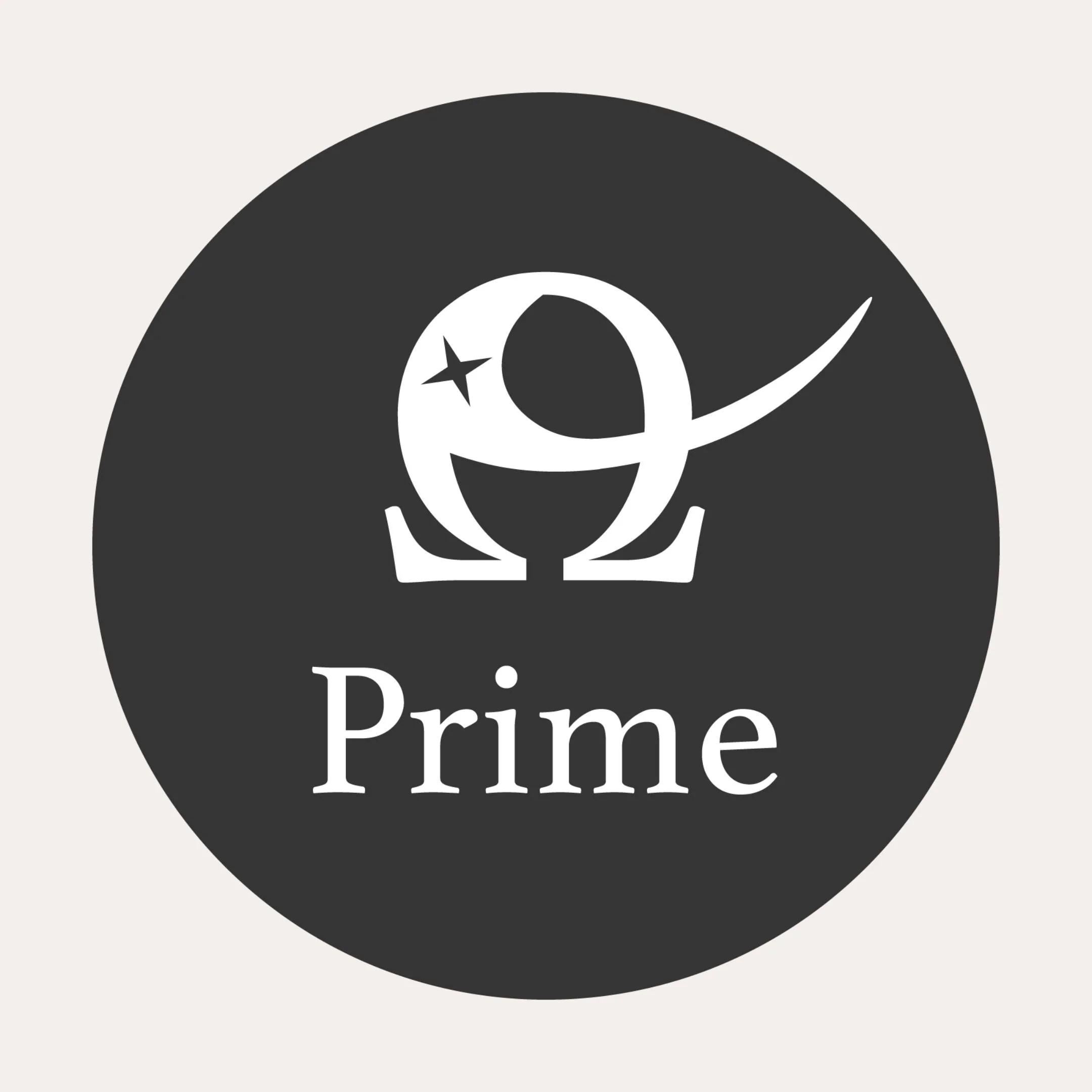 White version of logo is placed inside a dark gray circle