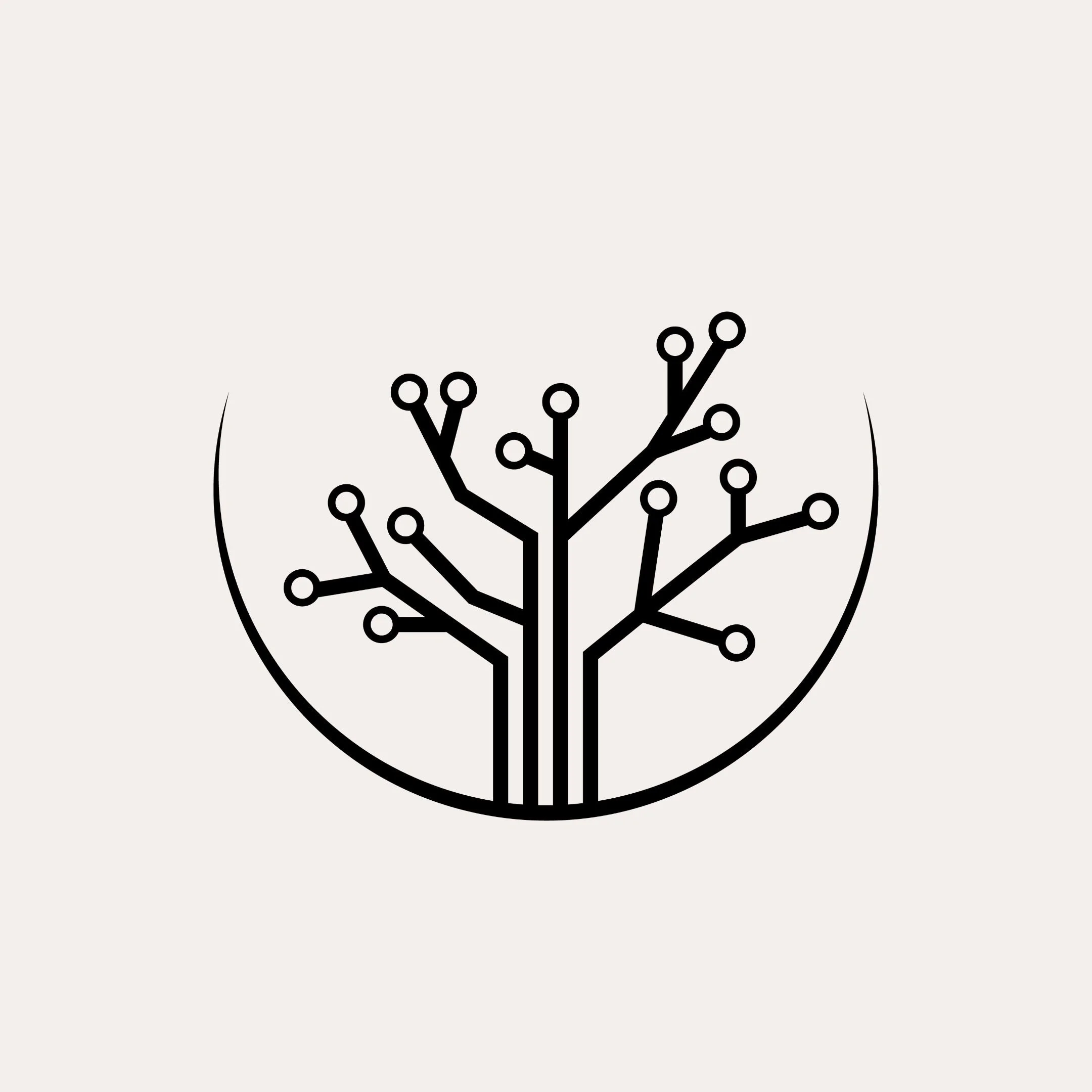 All black logomark showing a "tree" in a semi circle with circuits serving as branches and leaves.