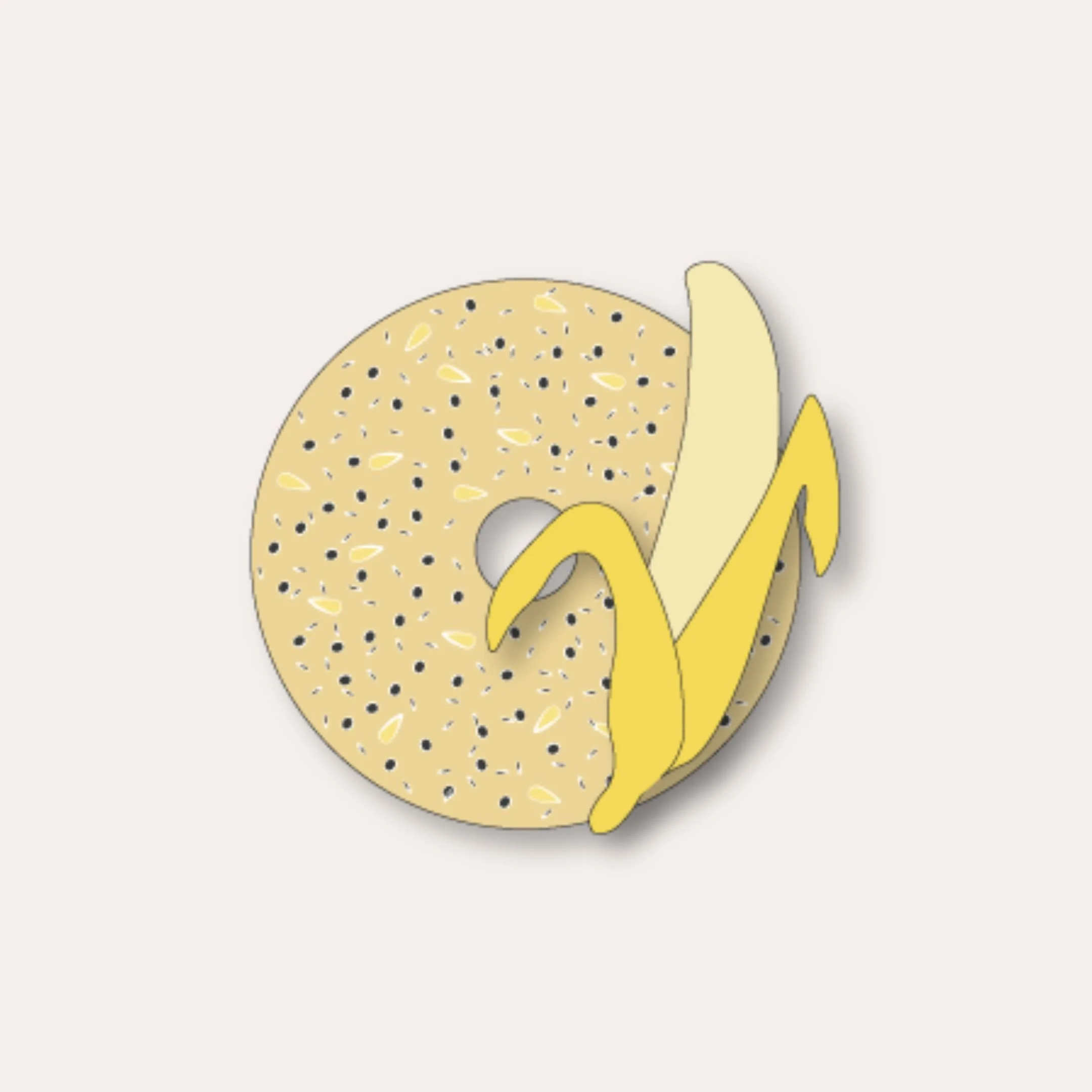 Bagel with seasonings and partially peeled banana overlapping on the right