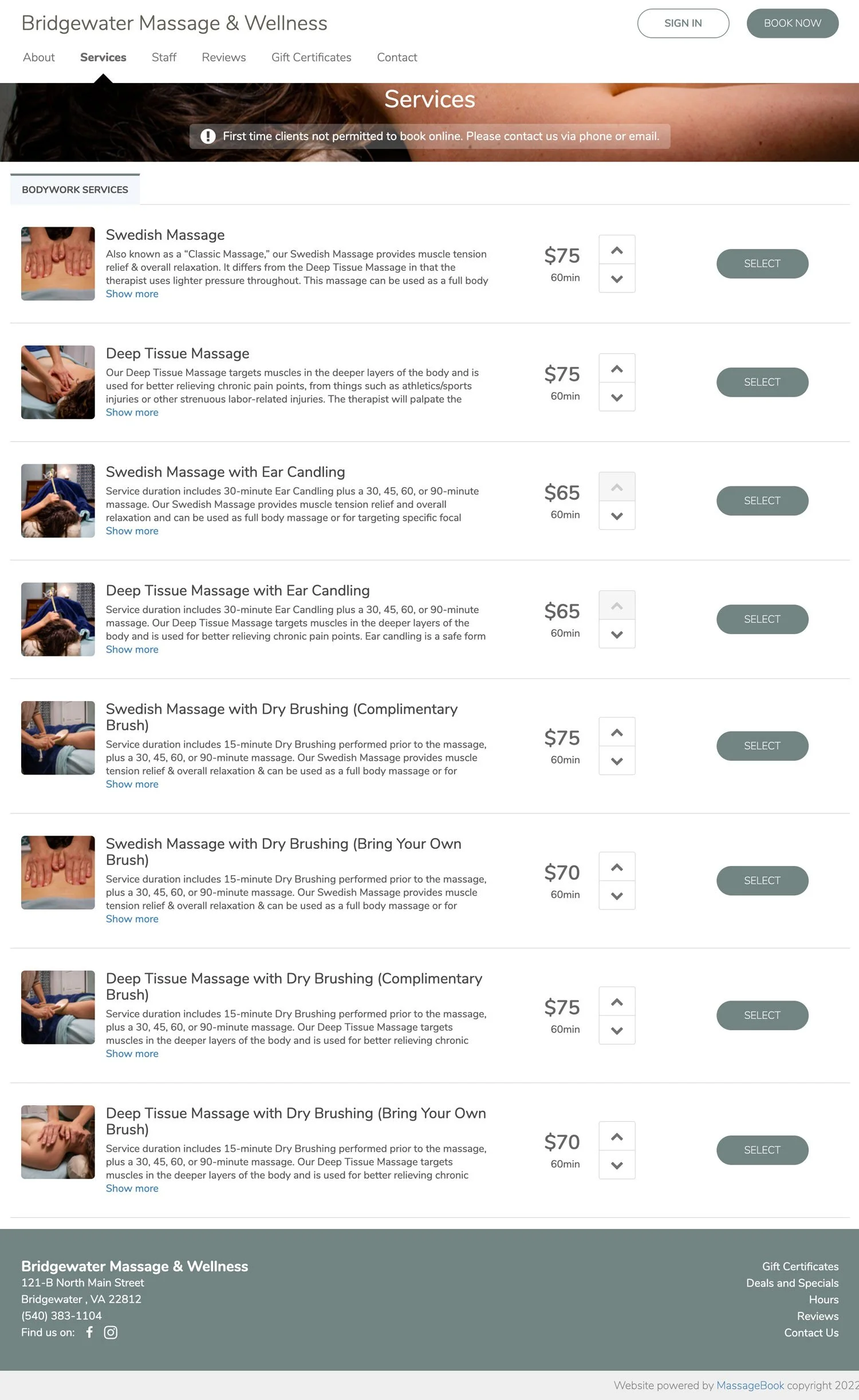 Custom MassageBook Website Design for Small Business - Heartleaf Design Studio, Bridgewater, Virginia