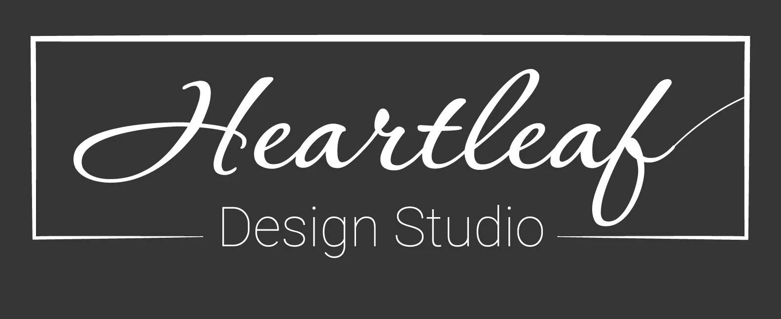 Rectangle with "Heartleaf" in the center and "Design Studio" along the bottom, center edge of the rectangle.