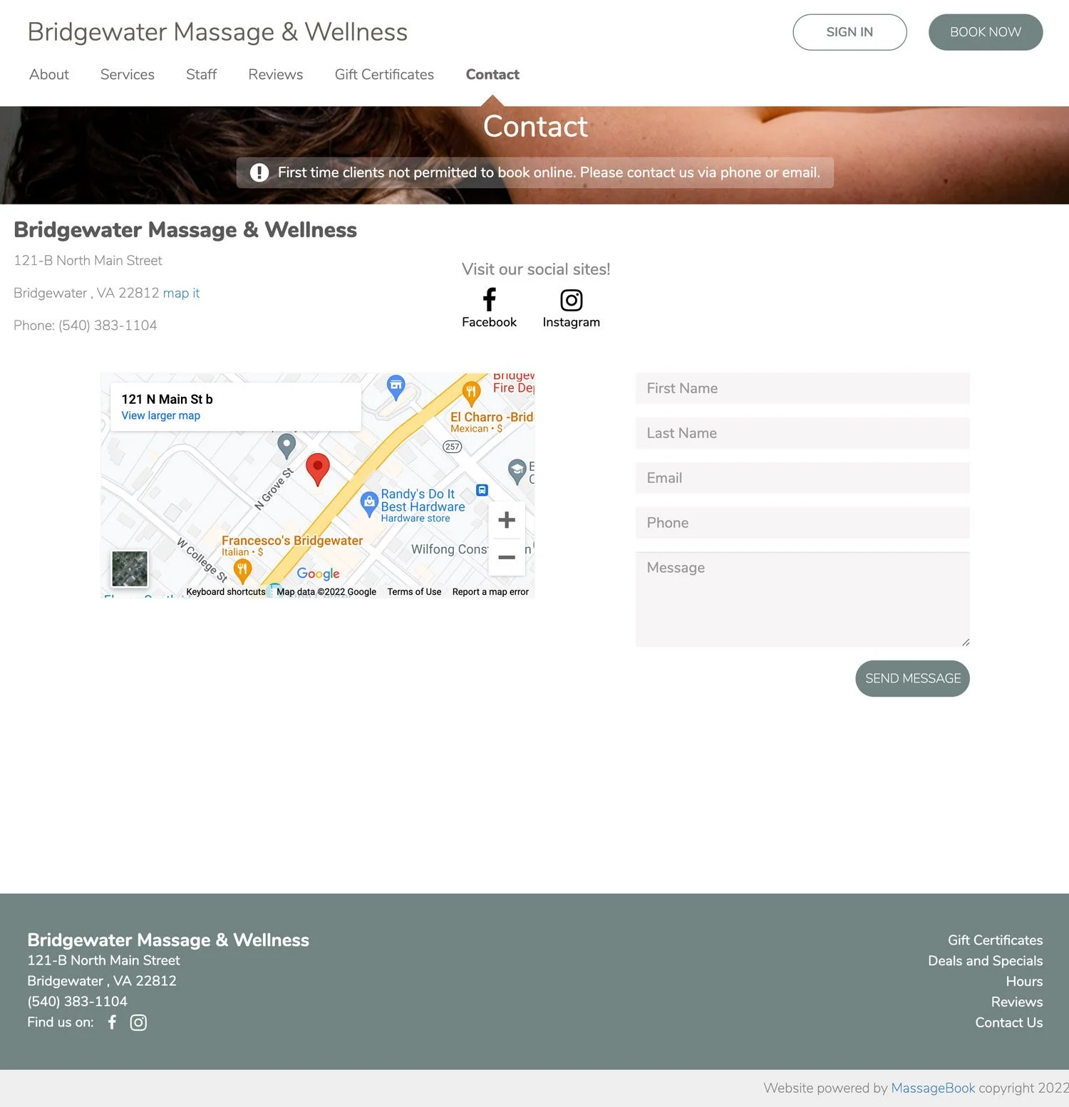Custom MassageBook Website Design for Small Business - Heartleaf Design Studio, Bridgewater, Virginia