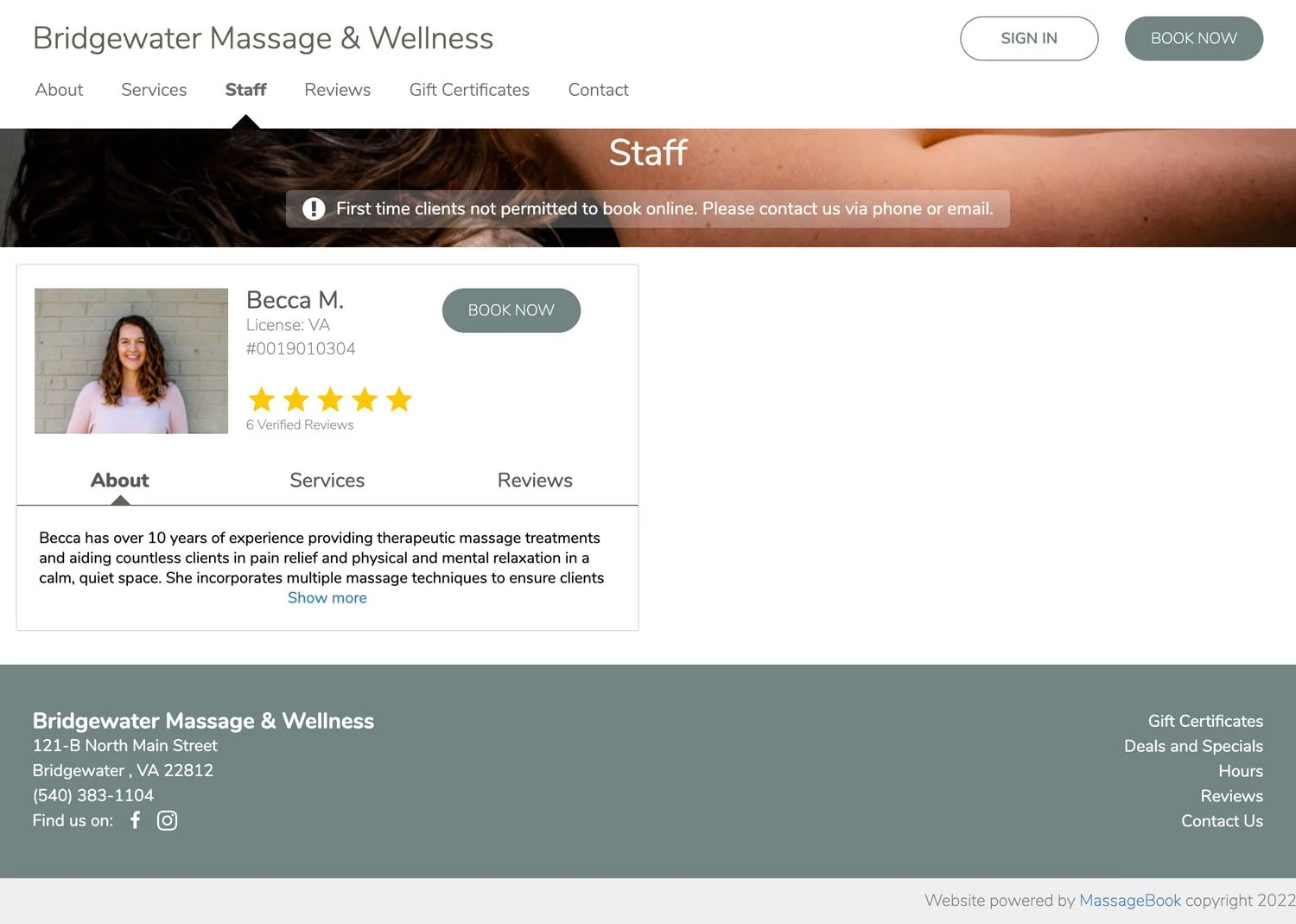 Custom MassageBook Website Design for Small Business - Heartleaf Design Studio, Bridgewater, Virginia