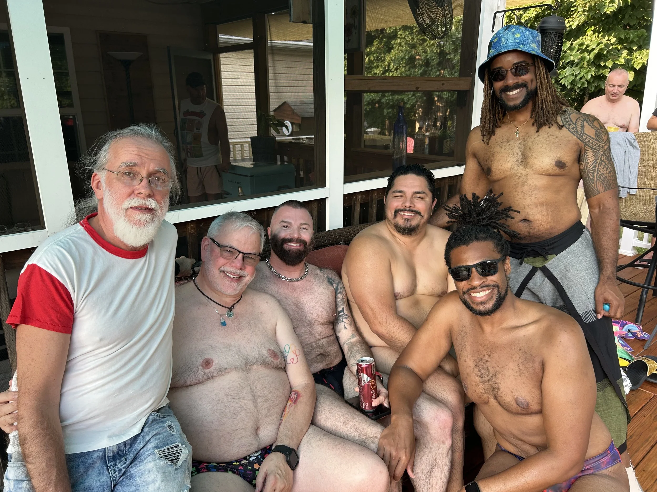 July 2024. The gang hanging casually by the pool (Fredericksburg, VA). David S., Ken R., Rob T., Lola C., Deshawn C., and Elliott J.