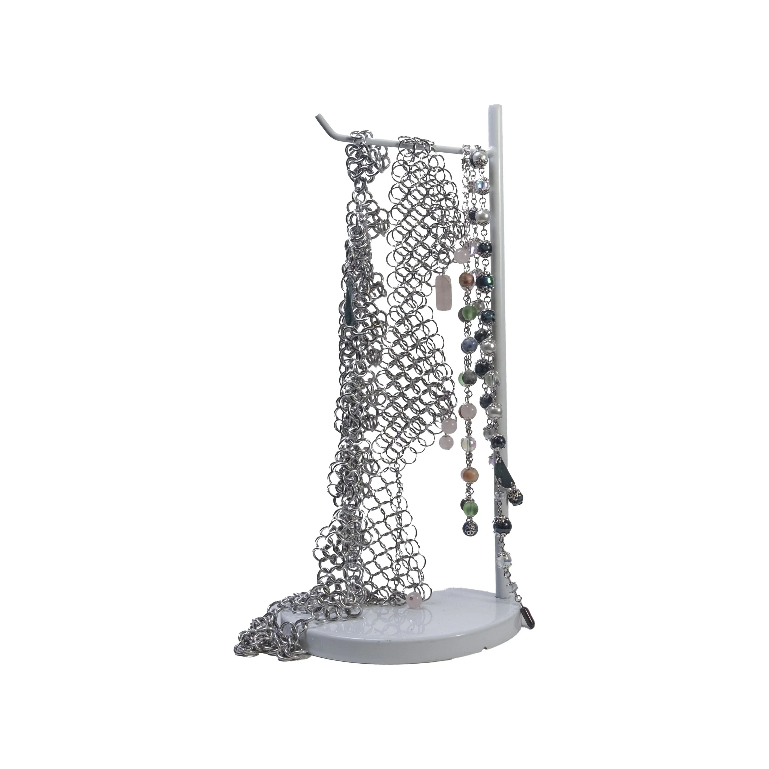 Frances Cardinale - Chainmail jester collar necklace (rose quartz).jpeg
