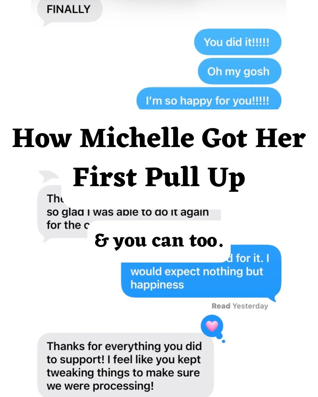 The importance of also having non-aesthetic goals. 

When you can take away the focus on how you look, you start to pay more attention on how you feel.

Michelle initially had a hard time with the rest aspect after her knee treatment. She was always 