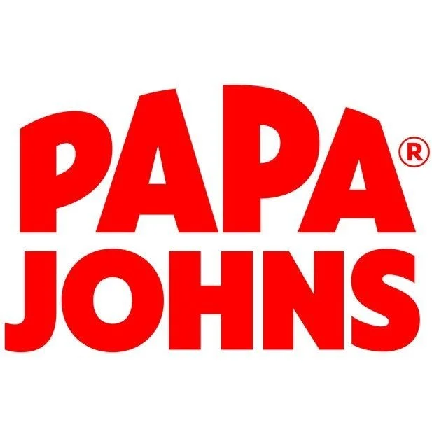 Papa John's logo in bold red letters on a white background.