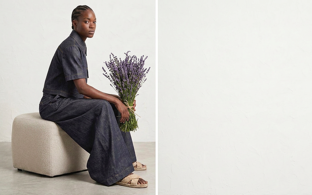 Dark wash denim set cotton wide leg palazzo pant with pleats cropped collared boxy fit shirt