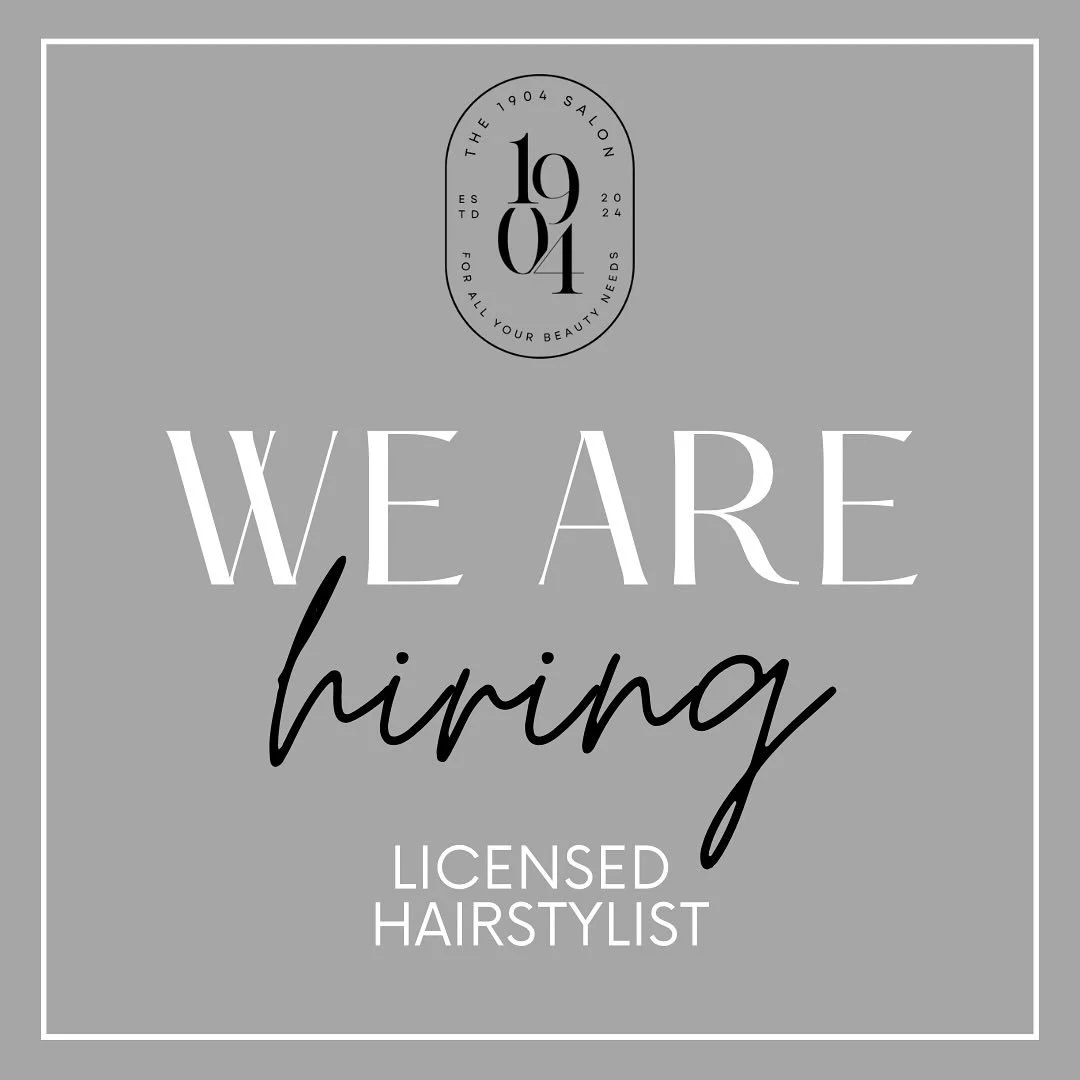 We are HIRING! Our 1904 Team is looking for one more ￼Booth Rent Hairstylist to join our Salon! We are seeking an experienced individual with 2-3 years behind the chair! 

Why choose us? Here&rsquo;s what we offer: 

- 🏖️ Enjoy 1 week of free Booth 