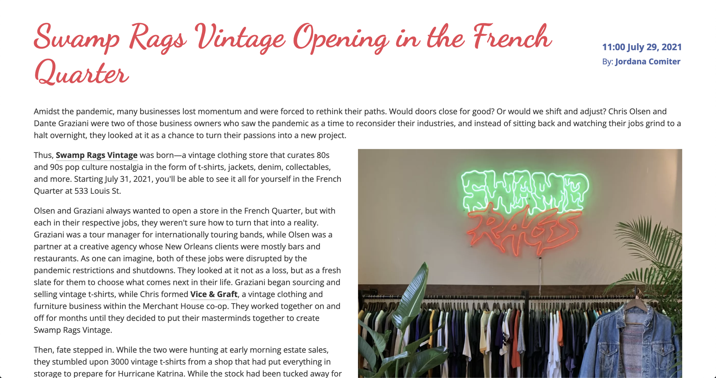 Where Y’at - Swamp Rags Vintage Opening in the French Quarter