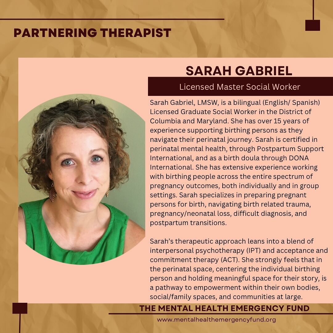 #TherapistThursday feature of the day is Sarah Gabriel, LMSW, from @evijoy.counseling 🌱

Sarah Gabriel, LMSW, is a bilingual (English/ Spanish) Licensed Graduate Social Worker in the District of Columbia and Maryland. She has over 15 years of experi