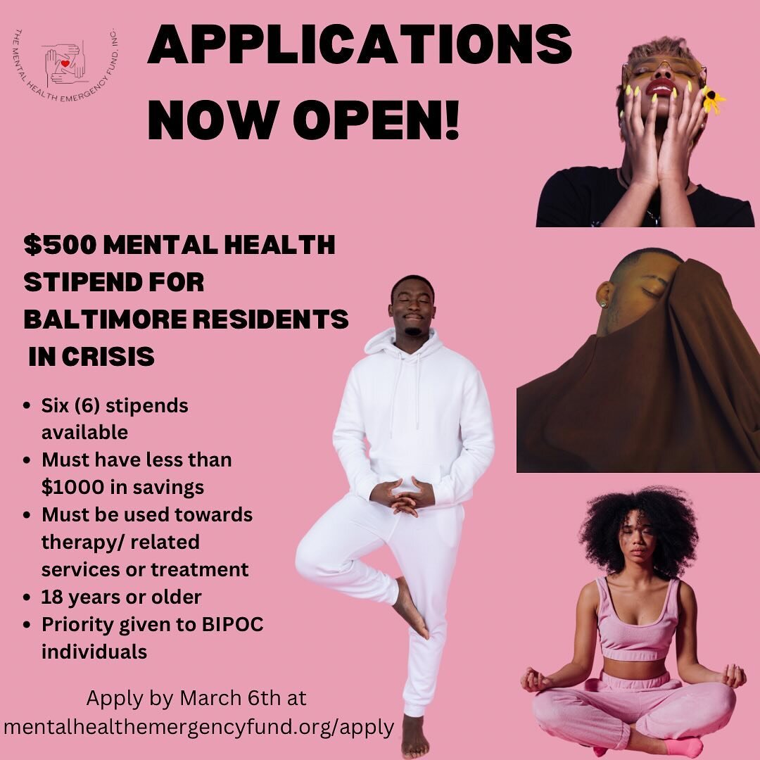 To Baltimore, with Love 🫶🏾💝

Our Valentine&rsquo;s Day gift to the city is that we just opened our applications for our Quarter 1 Mental Health $500 Stipend Program 🤎

At least six (6) stipends will be awarded, to be used on talk therapy or relat