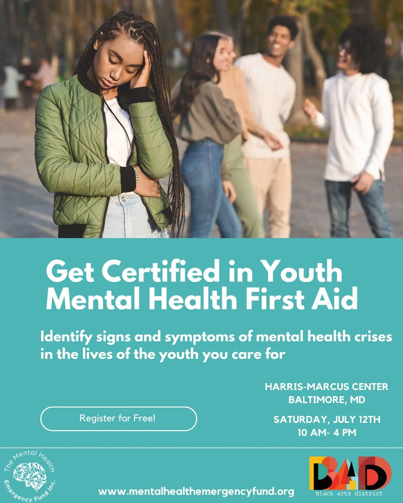 July is Bebe Moore Campbell National Minority Mental Health Month. Celebrate with us by equipping yourself with the tools to help youth in crisis.

Youth Mental Health First Aid is designed to teach parents, family members, caregivers, teachers, scho