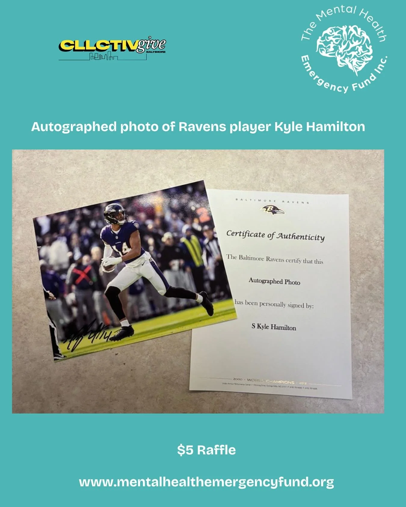 RAVENS FANS!! 💜😈

We&rsquo;re raffling off an official autographed photo of Kyle Hamilton for $5 to raise money for our #CLLCTIVGive fundraiser during Black Philanthropy Month.

The fundraiser starts today and ends on Friday, August 8th.

Visit our