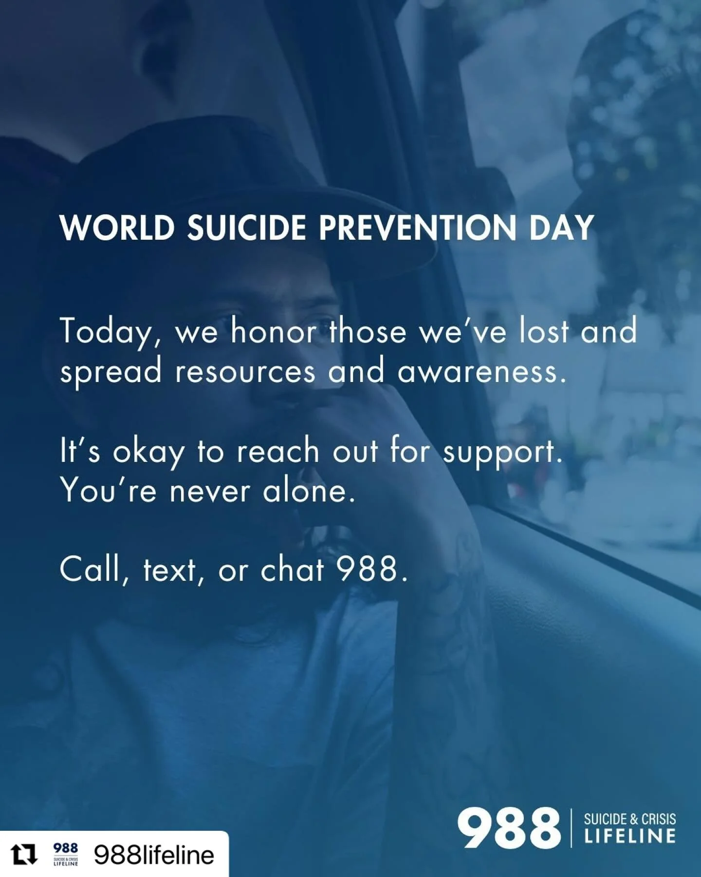 It&rsquo;s #WorldSuicidePreventionDay 💙

Today, we honor those we&rsquo;ve lost and share resources to support those who are struggling. It&rsquo;s okay to reach out for help. You&rsquo;re never alone.

The 988 Lifeline is available 24/7 across the 