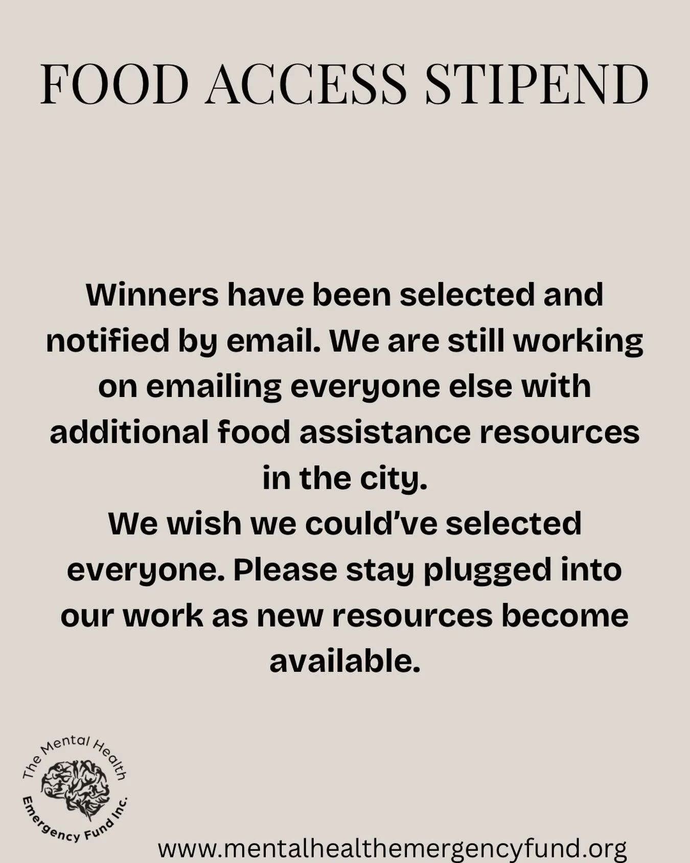 Winners have been selected and notified by email. We are still working on emailing everyone else with additional food assistance resources in the city.

We received 4,289 applications, equaling over $1 million in requests! Out of that number, we coul