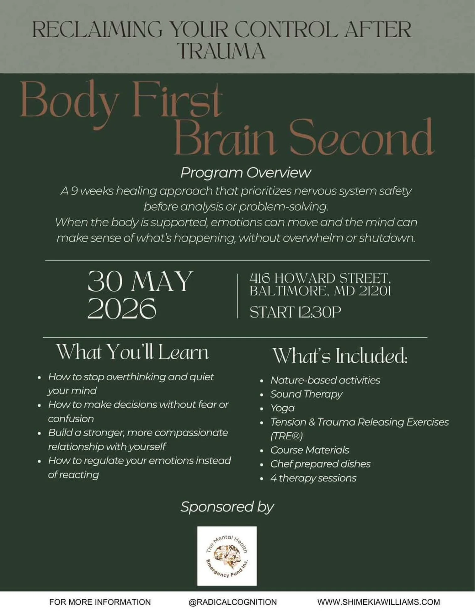 Healing doesn&rsquo;t happen in isolation. This is a space to practice safety, connection, and support in real time.

We are so proud to be a sponsor for Body First, Brain Second Wellness Program hosted by @radicalcognition. 🌱
Here&rsquo;s what to e