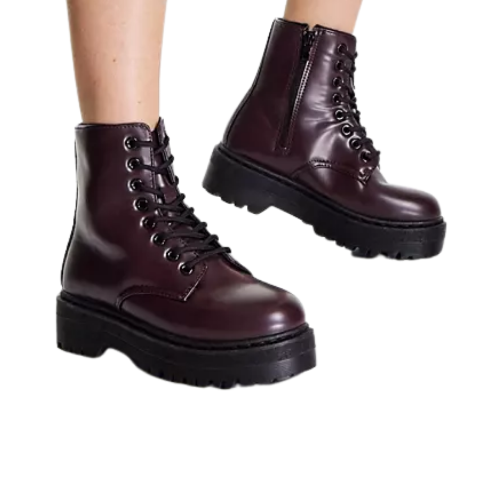 7. Qupid Burgundy Chunky Lace Up Ankle Boots From ASOS, £44
