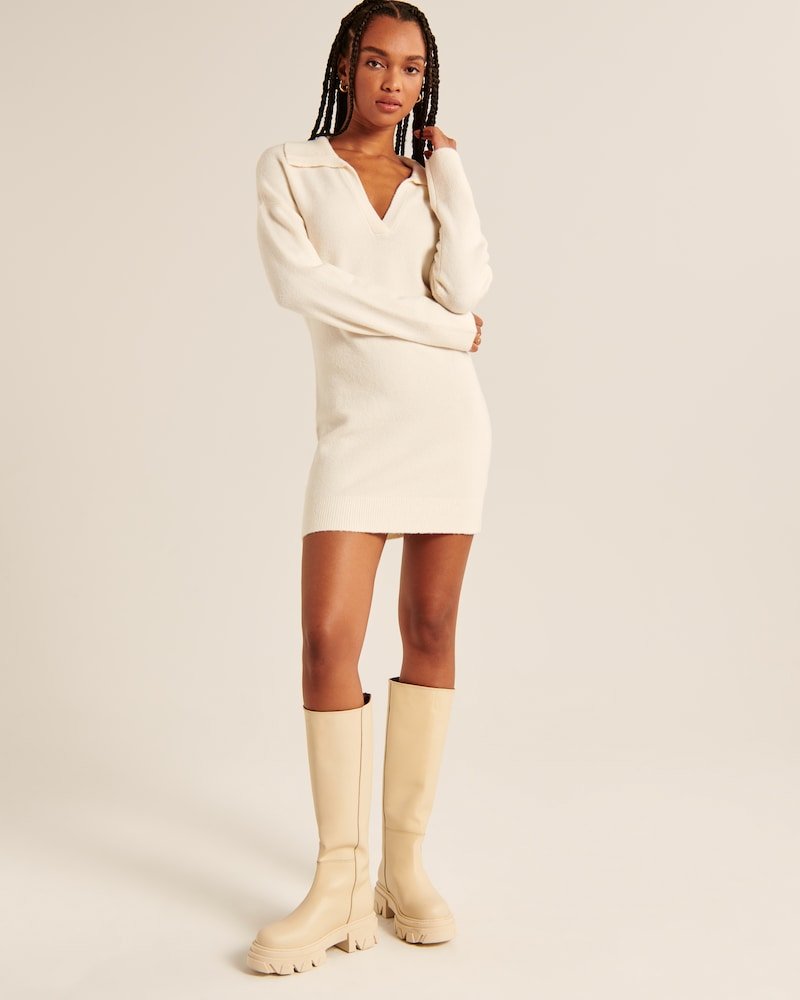 Collared Sweater Dress- Cream