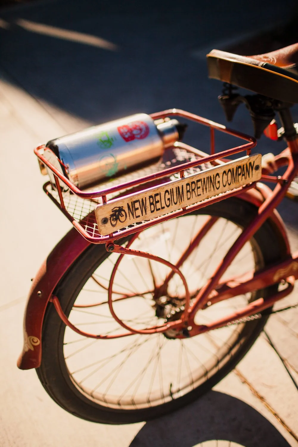 Brand Photography of New Belgium Brewing Company - cruiser bike basket & water bottle