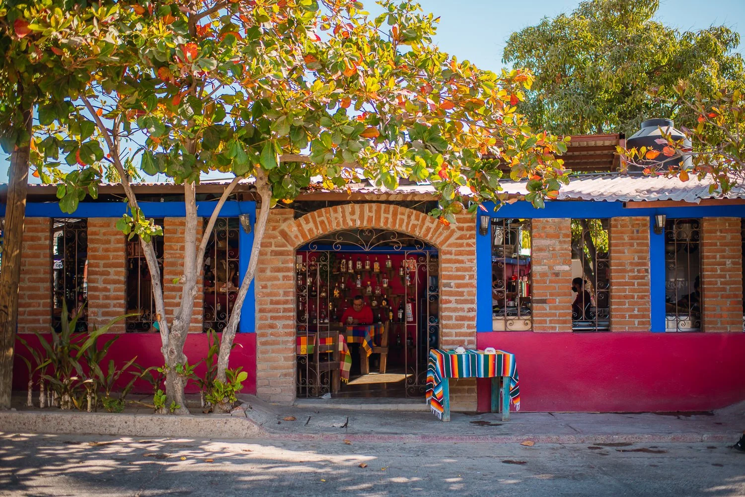 Travel photography of cute, colorful restaurant in Cabo San Lucas, Mexico