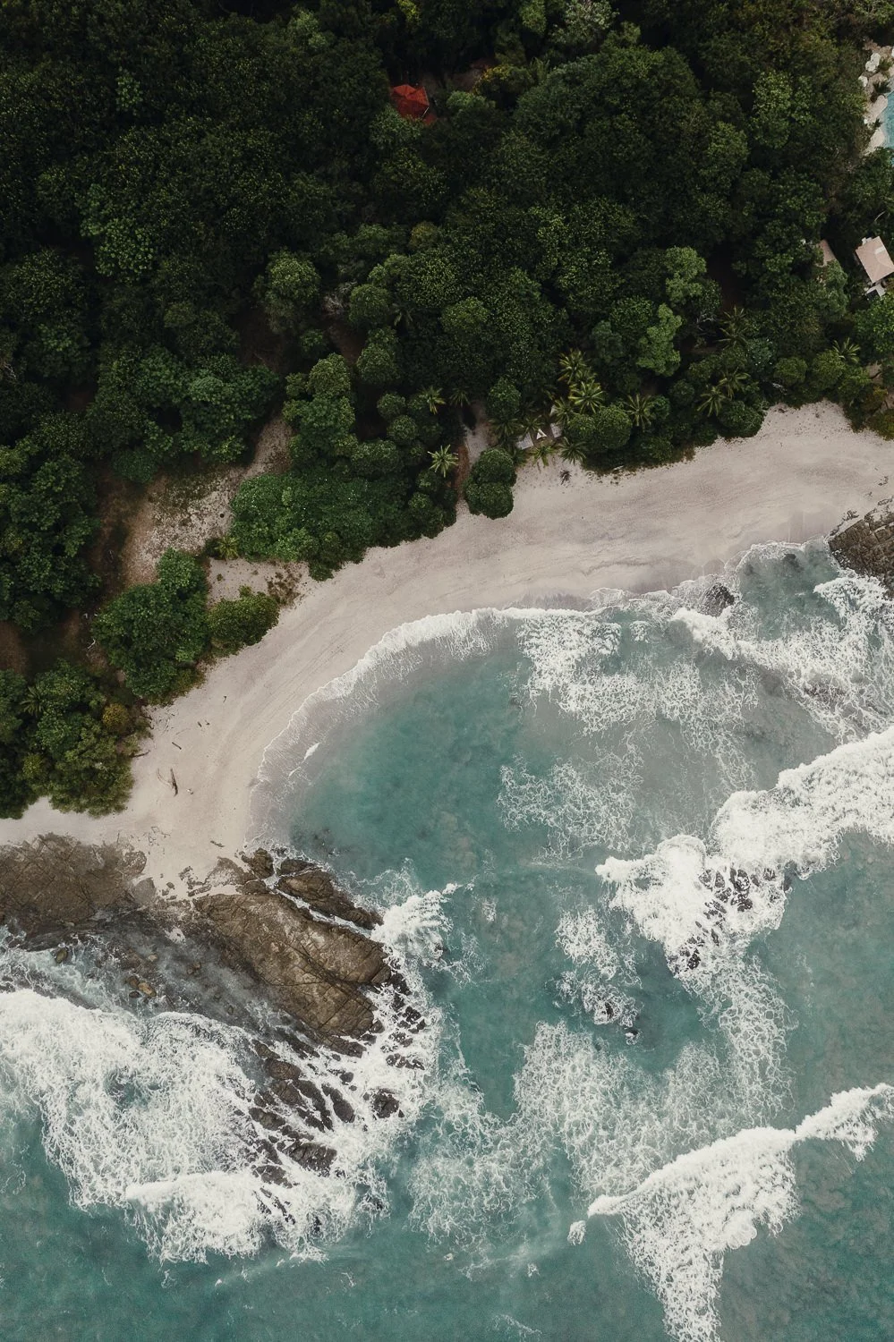 Drone travel photography of the beach shore in Santa Teresa, Costa Rica