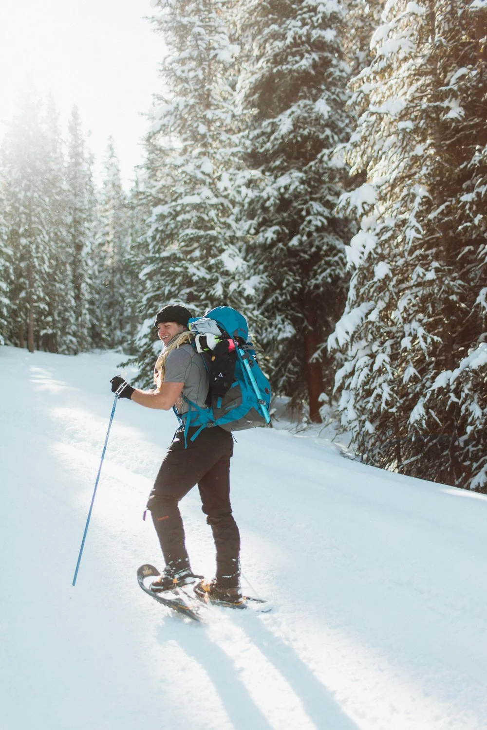 Adventure lifestyle photography near Breckenridge, Colorado - snowshoeing winter hut trip