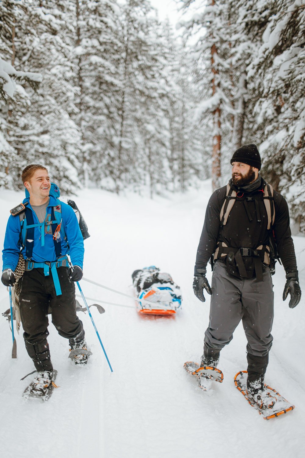 Adventure lifestyle photography near Breckenridge, Colorado - snowshoeing winter hut trip