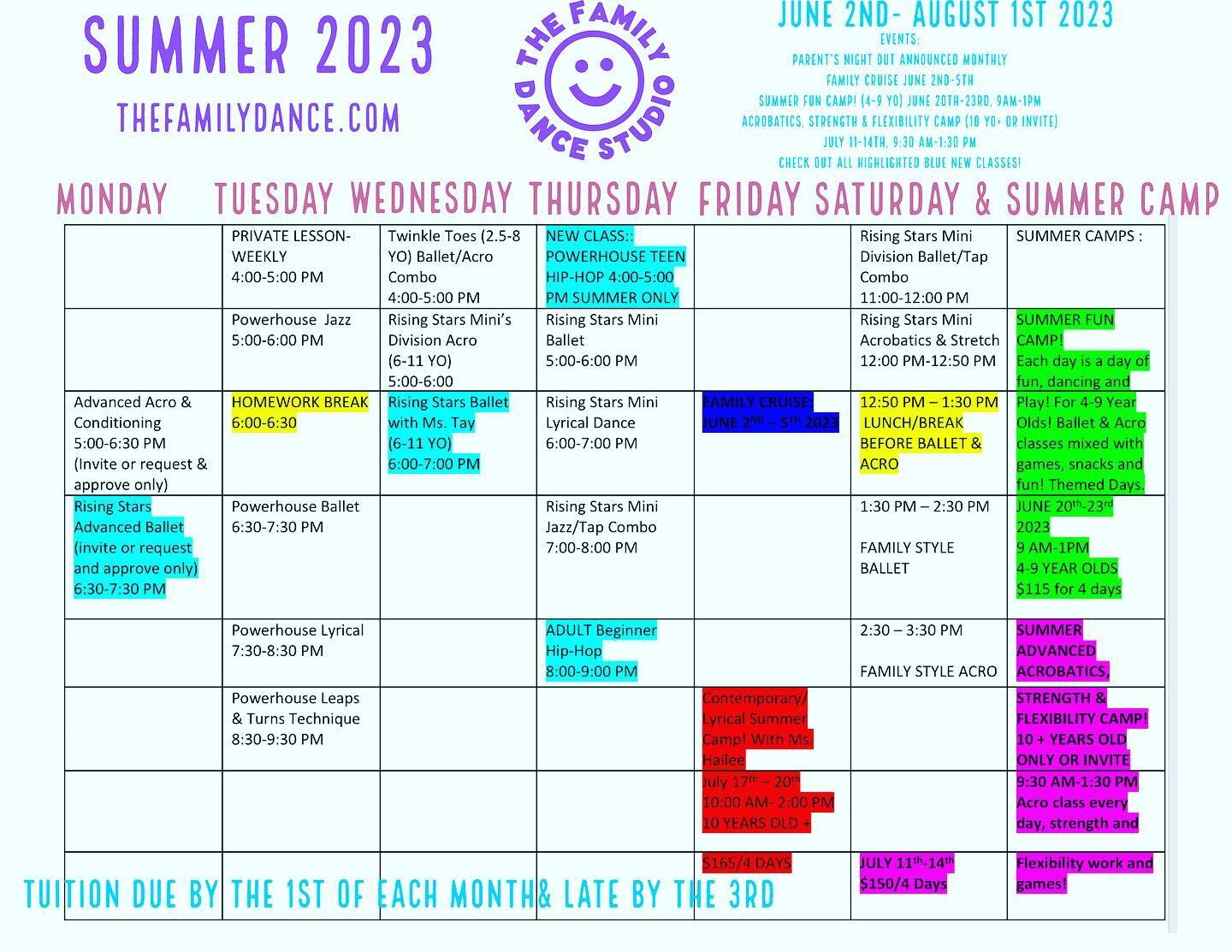 new Saturday class times for summer and new summer camp for 10 years old + or invite only! 

Message the studio for permission into invite only classes or camps :)

#summerschedule #summercamp #summerdancecamp #thefamilydancestudio #stpetersburg #sem