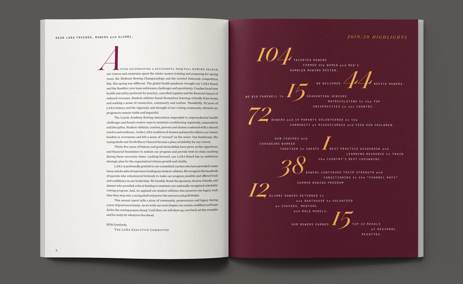 Loyola Academy Rowing annual report spread.  True story.