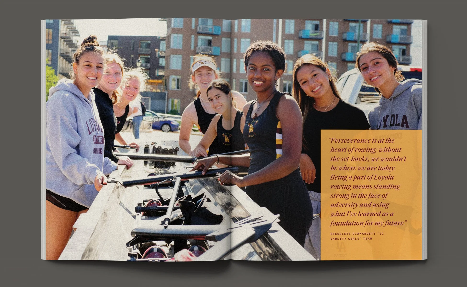 Loyola Academy Rowing annual report spread.  True story.