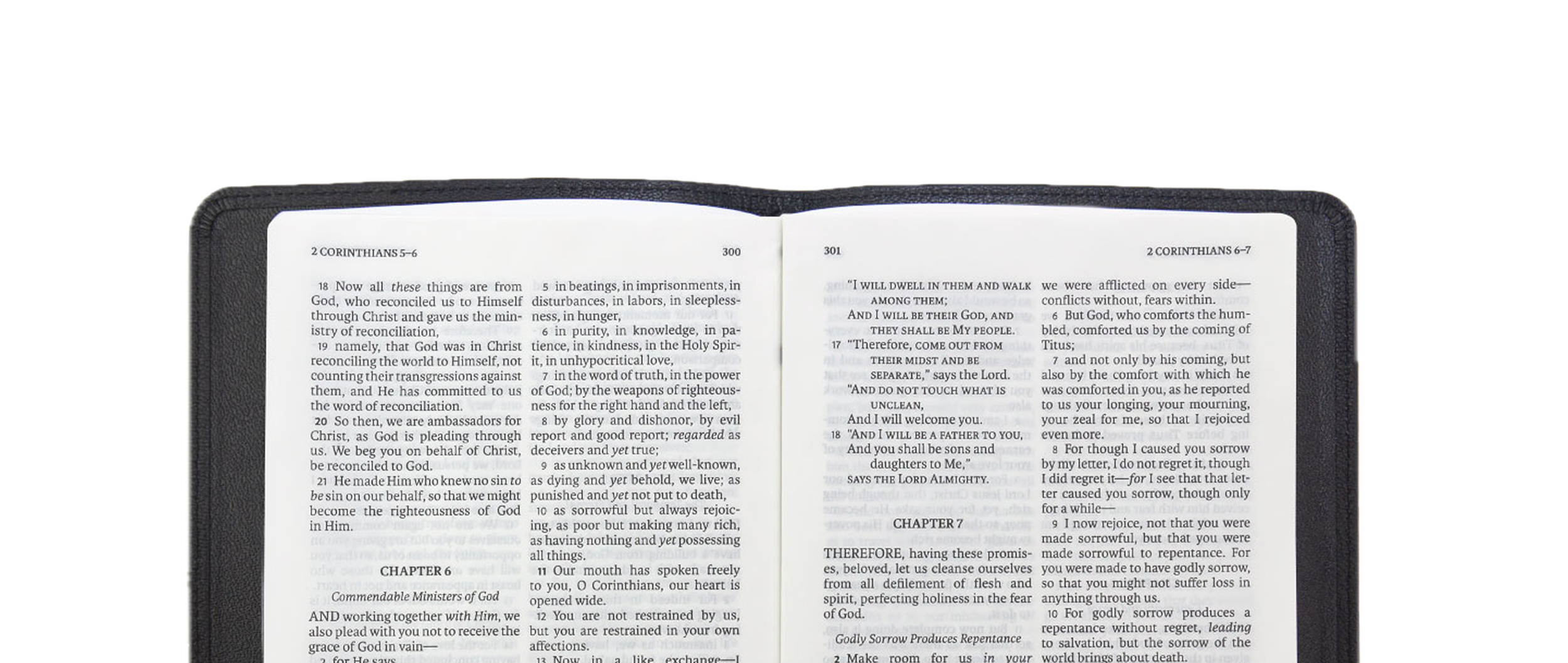 image of a bible opened to 2 corinthians 6:7