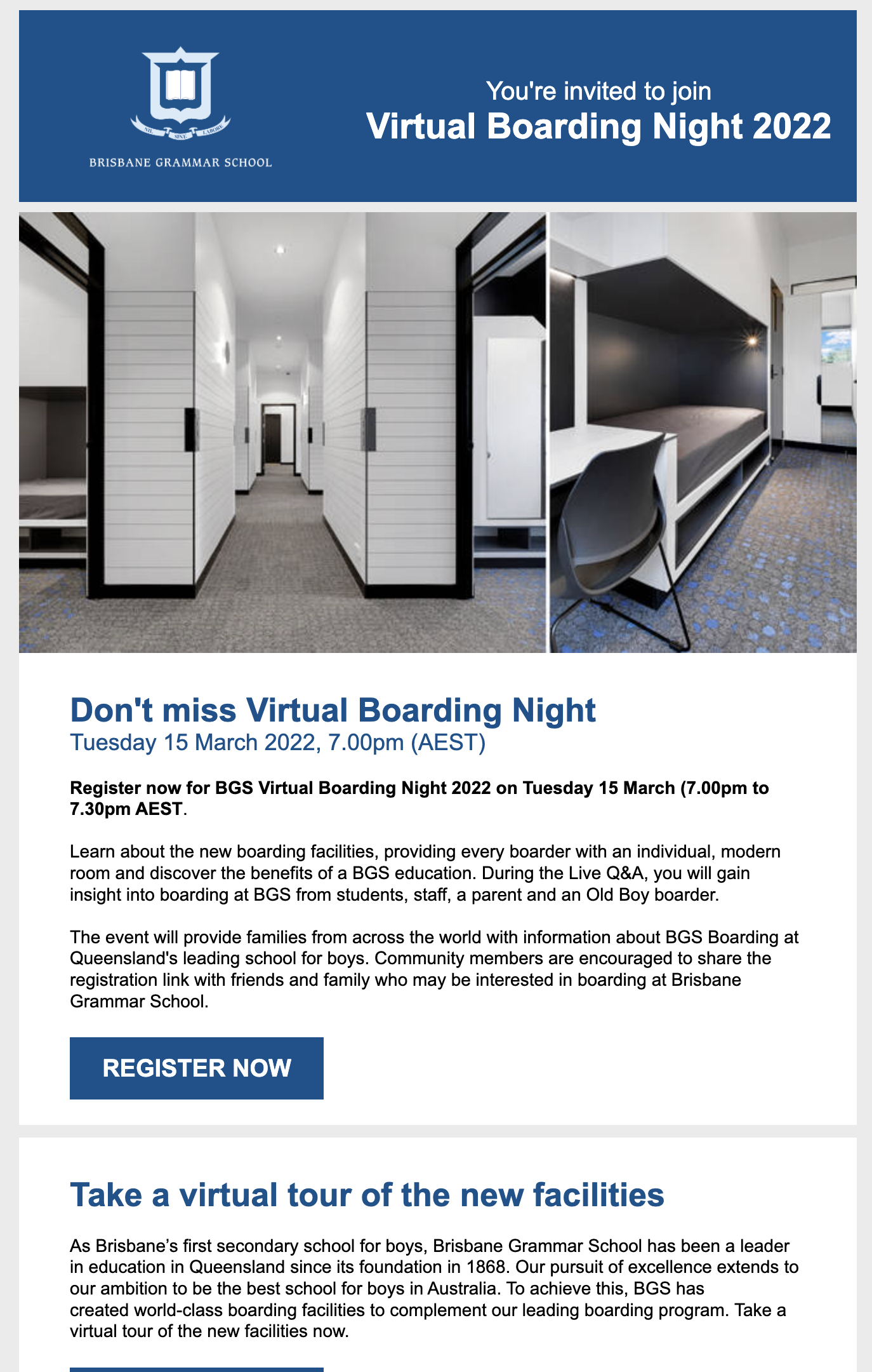 Virtual Boarding Night invitation