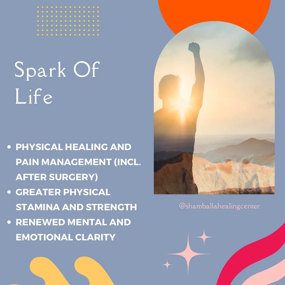 Spark of Life Healing
This is a healing that can be done remotely. It reconnects us to the first spark of light and life within and is very effective for:
Physical healing and pain management (incl. after surgery)
Greater physical stamina and streng